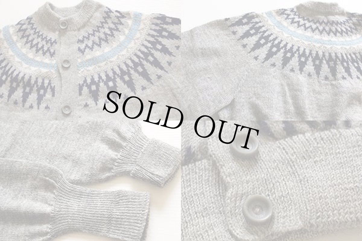 画像4: ビンテージ 丸ヨーク ノルディック柄 ウールニット カーディガン グレー (4)