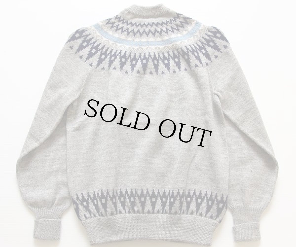 画像2: ビンテージ 丸ヨーク ノルディック柄 ウールニット カーディガン グレー (2)