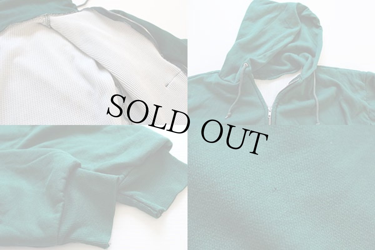 画像3: 70s UNKNOWN 裏サーマル スウェット ジップパーカー 緑 (3)