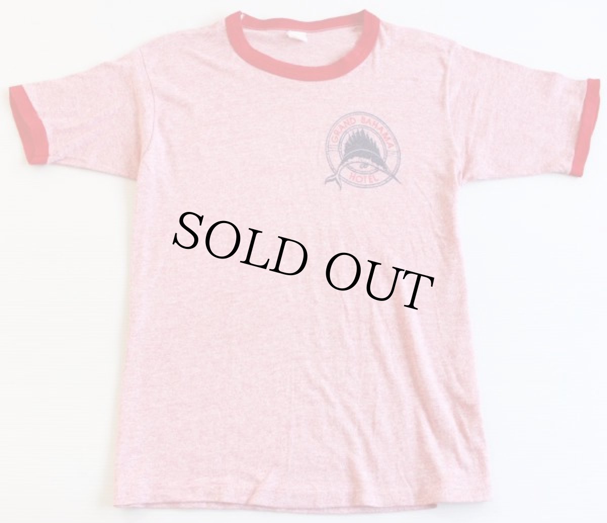 画像2: 70s GRAND BAHAMA HOTEL 染み込みプリント リンガーTシャツ (2)