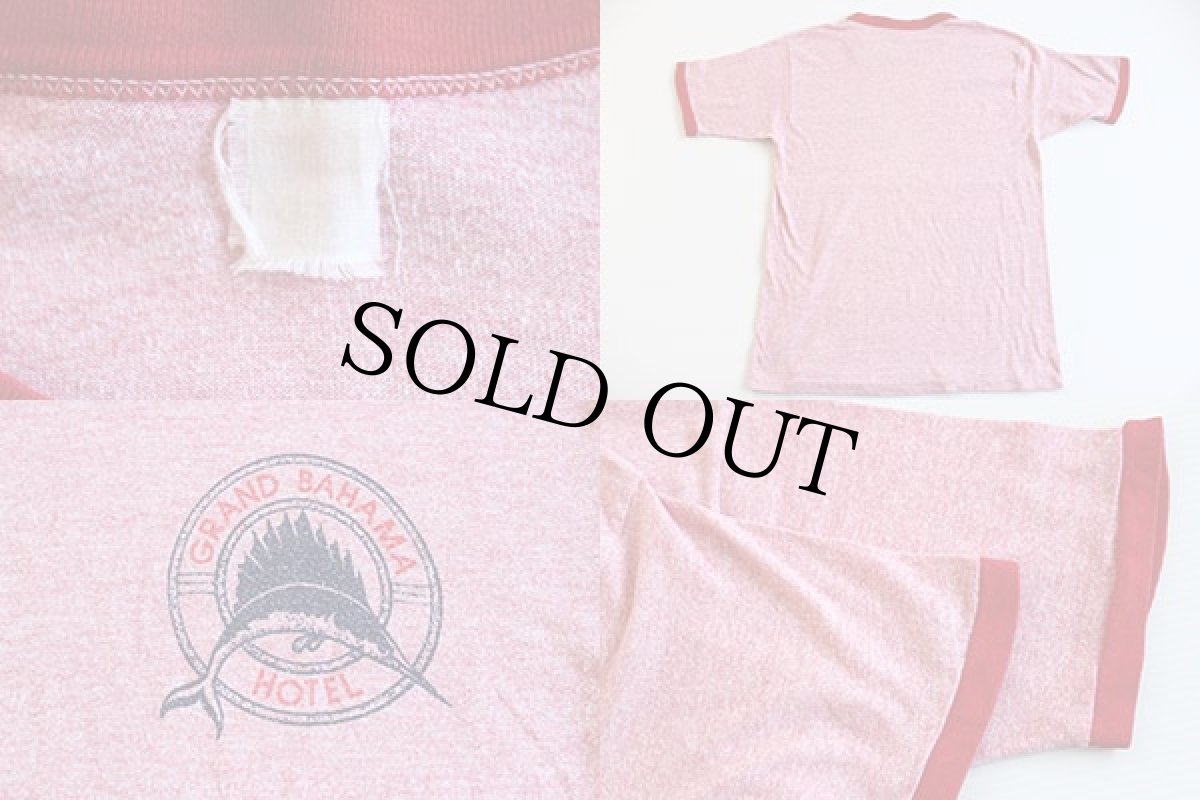 画像3: 70s GRAND BAHAMA HOTEL 染み込みプリント リンガーTシャツ (3)
