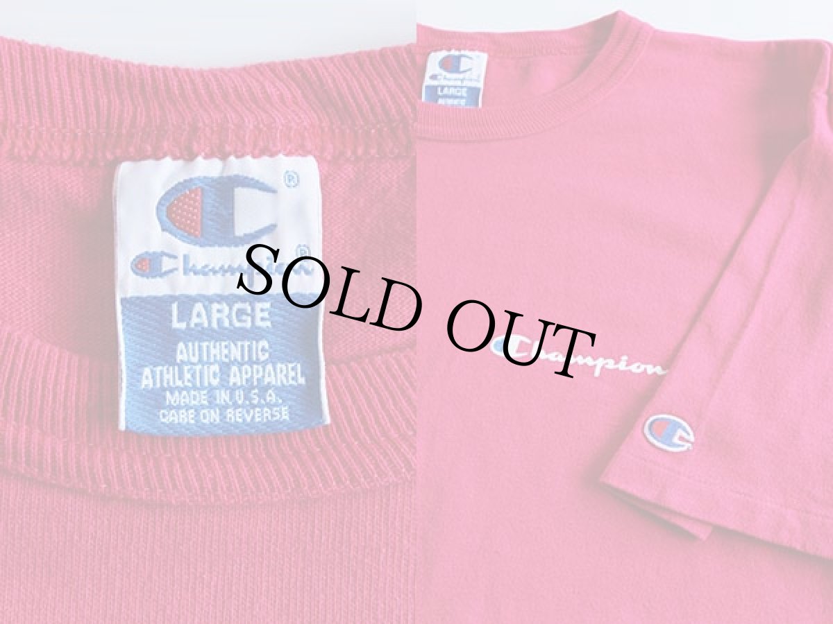 画像3: 90s USA製 Championチャンピオン ワンポイント スクリプト ロゴ コットンTシャツ ピンク L (3)