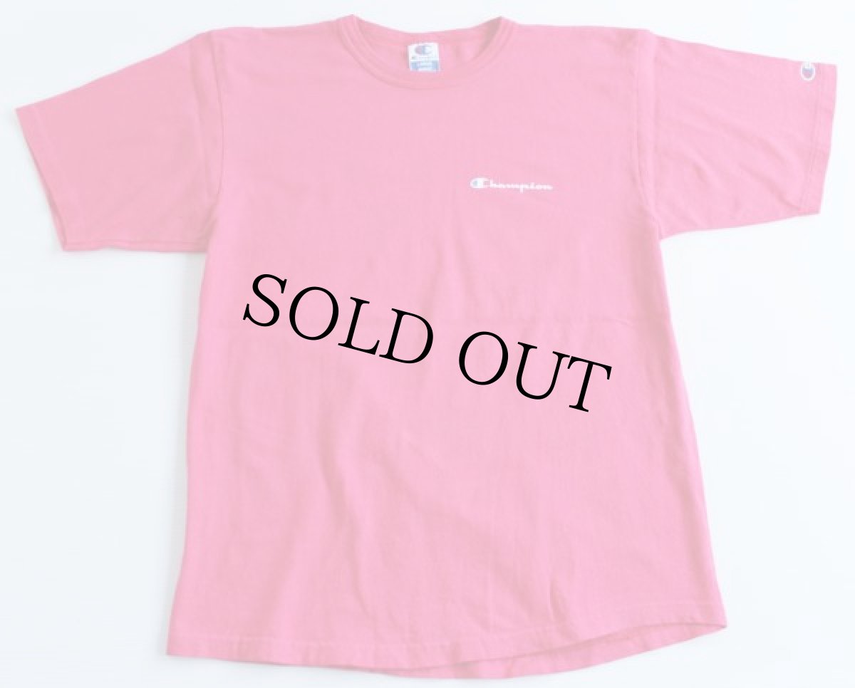 画像2: 90s USA製 Championチャンピオン ワンポイント スクリプト ロゴ コットンTシャツ ピンク L (2)