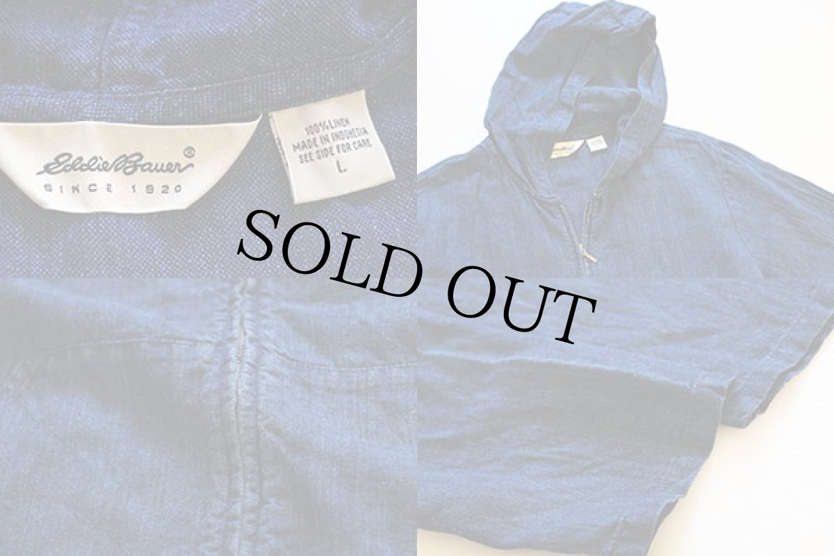 画像3: 90s EddieBauerエディーバウアー リネン ジップパーカー インディゴ L (3)