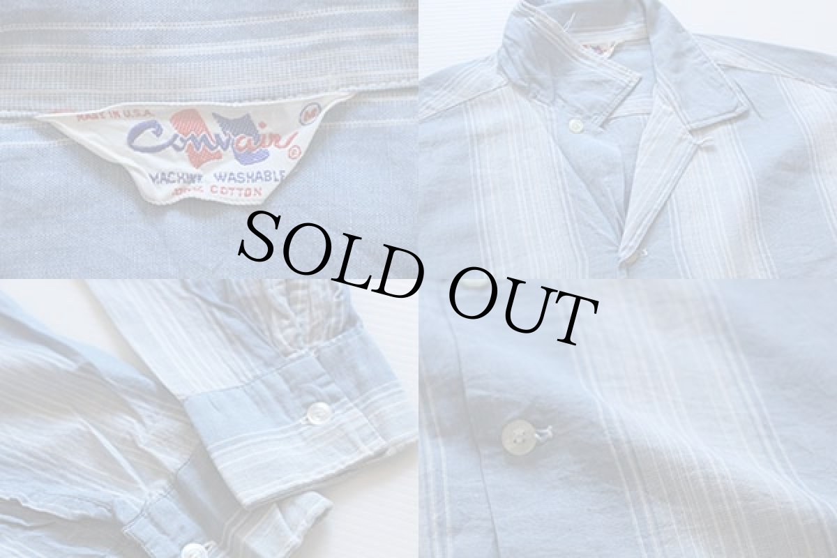 画像3: 60s USA製 Conair ストライプ コットン オープンカラーシャツ M (3)