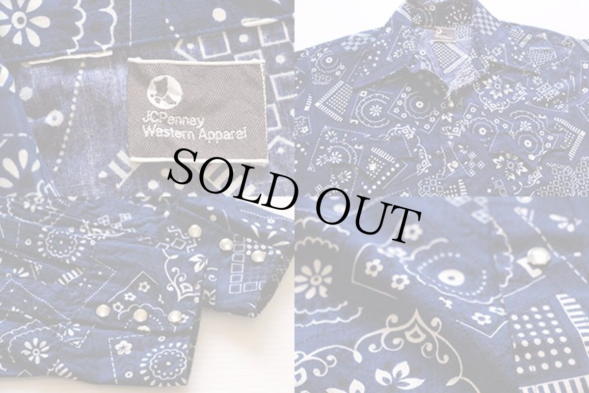 画像3: 70s JCPenney バンダナ柄 ウエスタンシャツ 紺 (3)