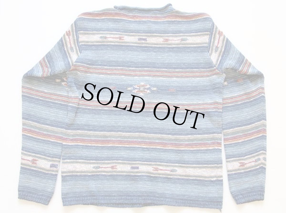 画像2: 00s LAUREN ラルフローレン ネイティブ柄 リネン×コットン ニット セーター M (2)