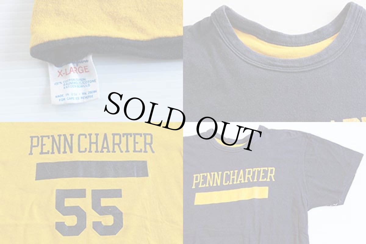 画像5: 80s USA製 Championチャンピオン PENN CHARTER コットン リバーシブルTシャツ 紺×黄 XL (5)