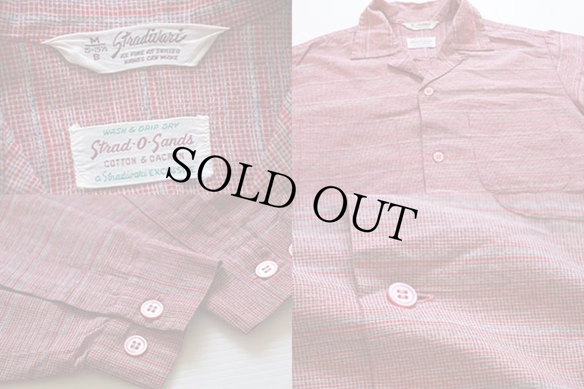 画像3: 50s Stradivari 格子柄&ボーダー 織り柄 オープンカラーシャツ M (3)