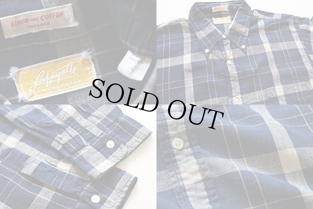 画像3: 60s Lafayette チェック 三点留め ボタンダウン コットン×リネンシャツ L (3)
