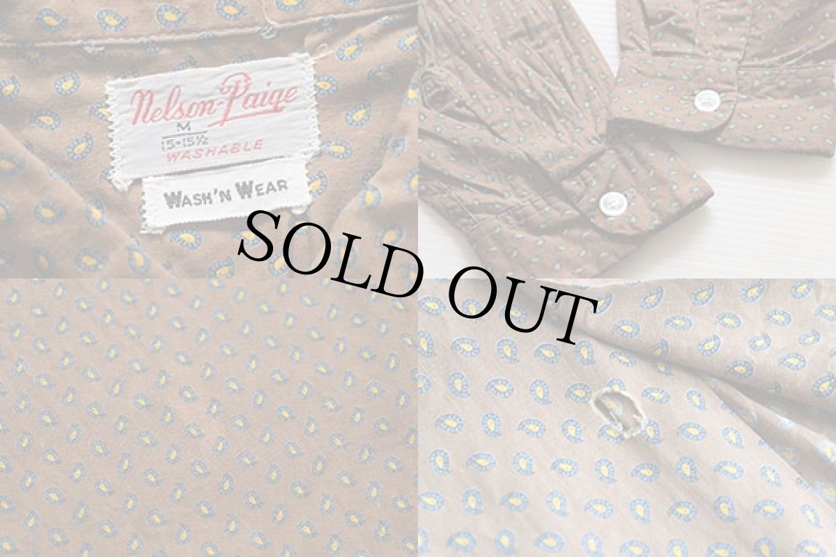 画像4: 60s Nelson Paige ペイズリー 総柄 三点留め ボタンダウン コットンシャツ M (4)