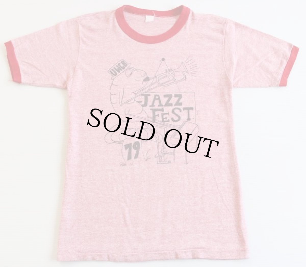 画像2: 70s JAZZ FEST 染み込みプリント リンガーTシャツ 杢レッド (2)