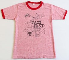 画像2: 70s JAZZ FEST 染み込みプリント リンガーTシャツ 杢レッド (2)