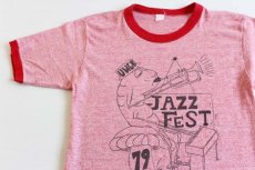 画像1: 70s JAZZ FEST 染み込みプリント リンガーTシャツ 杢レッド (1)