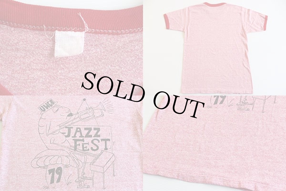 画像3: 70s JAZZ FEST 染み込みプリント リンガーTシャツ 杢レッド (3)