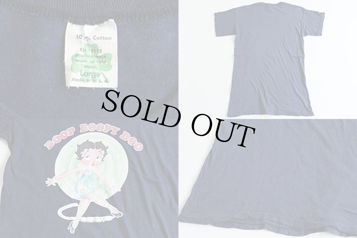 画像3: 70s USA製 BETTY BOOP ベティ ブープ アイロンプリント コットンTシャツ 紺 L (3)