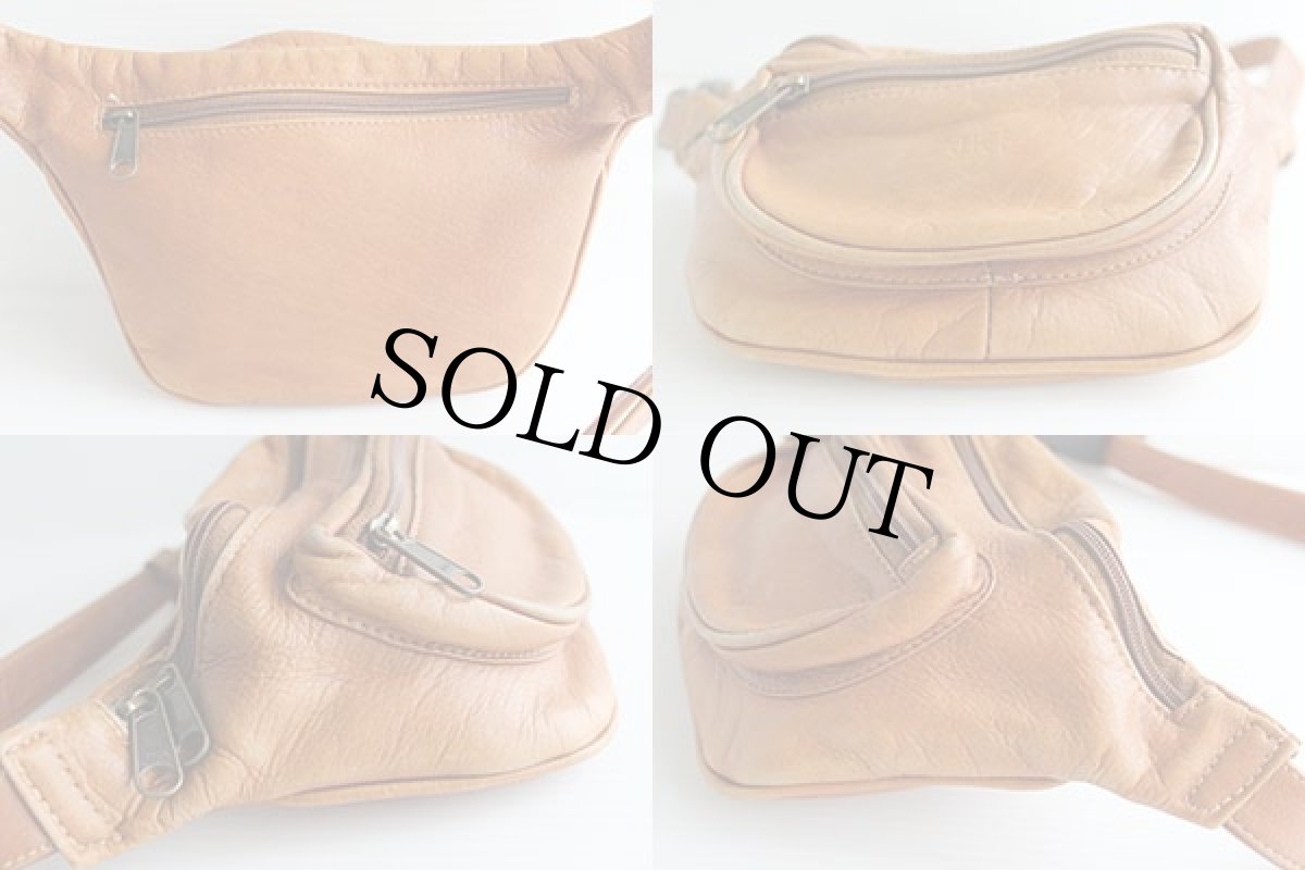 画像2: 90s オールレザー ウエストバッグ 茶 (2)