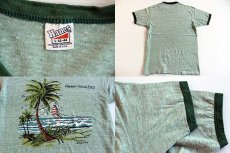 画像3: 70s USA製 Hanes 染み込みプリント リンガーTシャツ 杢グリーン L (3)