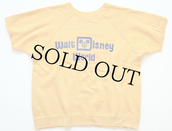 70s Walt Disney World フロッキープリント 半袖スウェット 黄 L
