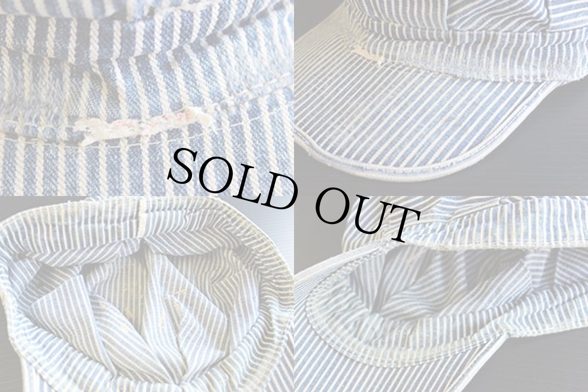 画像3: ビンテージ UNKNOWN 耳付き ヒッコリー ワークキャップ (3)