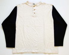 画像2: 90s USA製 COTTON DELUXE ANVIL ツートン ヘンリーネック コットン 長袖Tシャツ 生成り×紺 L (2)