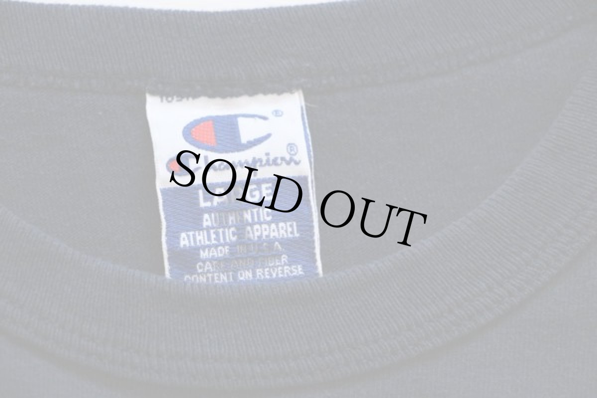 画像2: 90s USA製 Championチャンピオン 無地 バインダーネック コットン 長袖Tシャツ 紺 L (2)