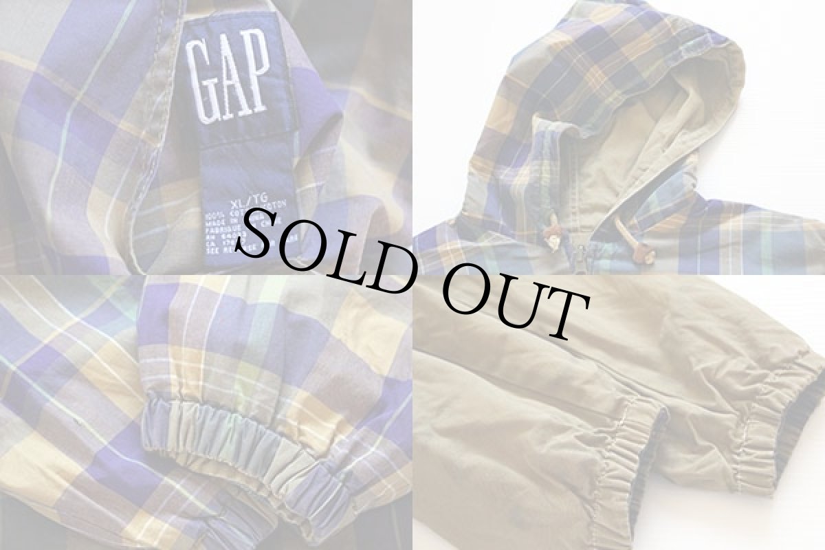 画像3: 90s GAPギャップ チェック リバーシブル コットンパーカー (3)