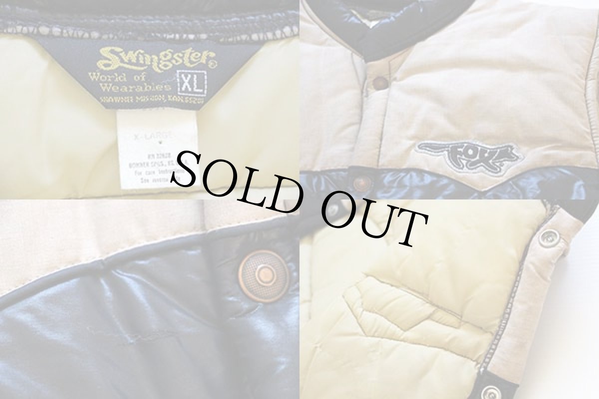 画像3: 70s Swingster FOX パッチ付き ツートン ヨーク切り替え 中綿入り レーシングベスト 黒 XL (3)