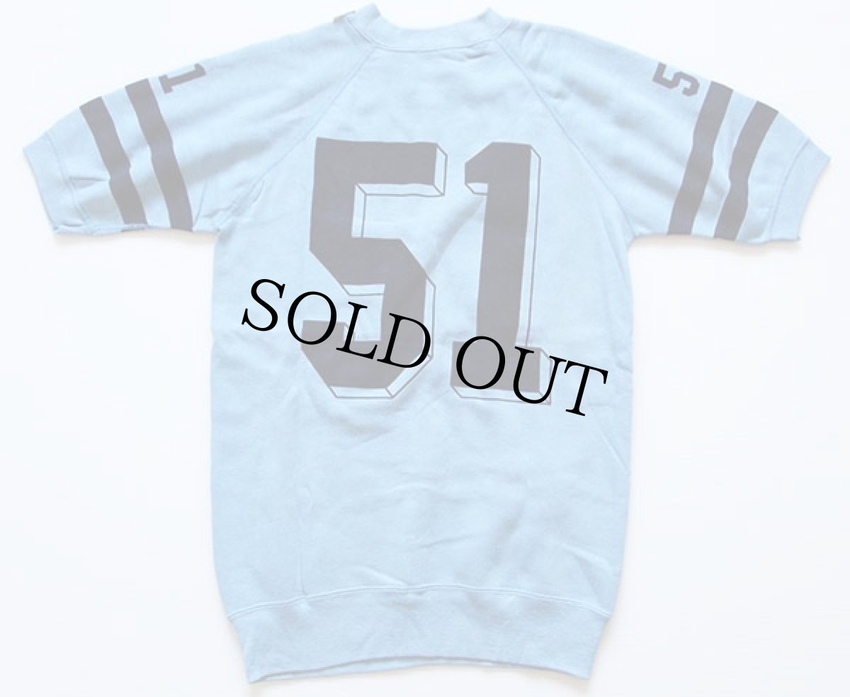 画像2: デッドストック★60s 51 ナンバリング 染み込みプリント 半袖スウェット 水色 S (2)