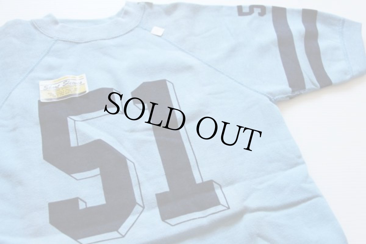 画像3: デッドストック★60s 51 ナンバリング 染み込みプリント 半袖スウェット 水色 S (3)