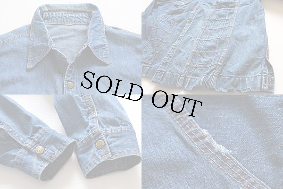 画像3: 70s RED SNAP パッチワーク デニム シャツジャケット (3)