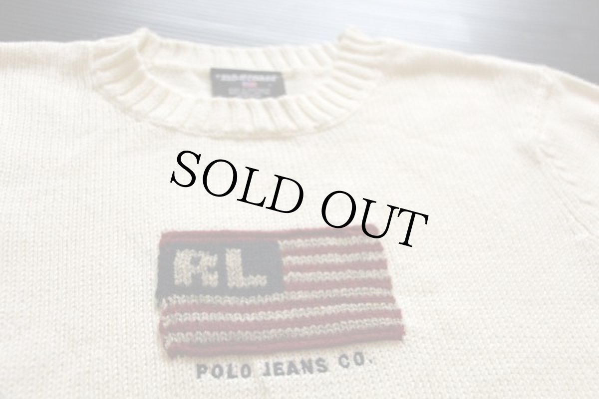 画像3: 00s オーストラリア製 POLO JEANSポロ ジーンズ ラルフローレン 星条旗 コットンニット セーター ナチュラル L (3)