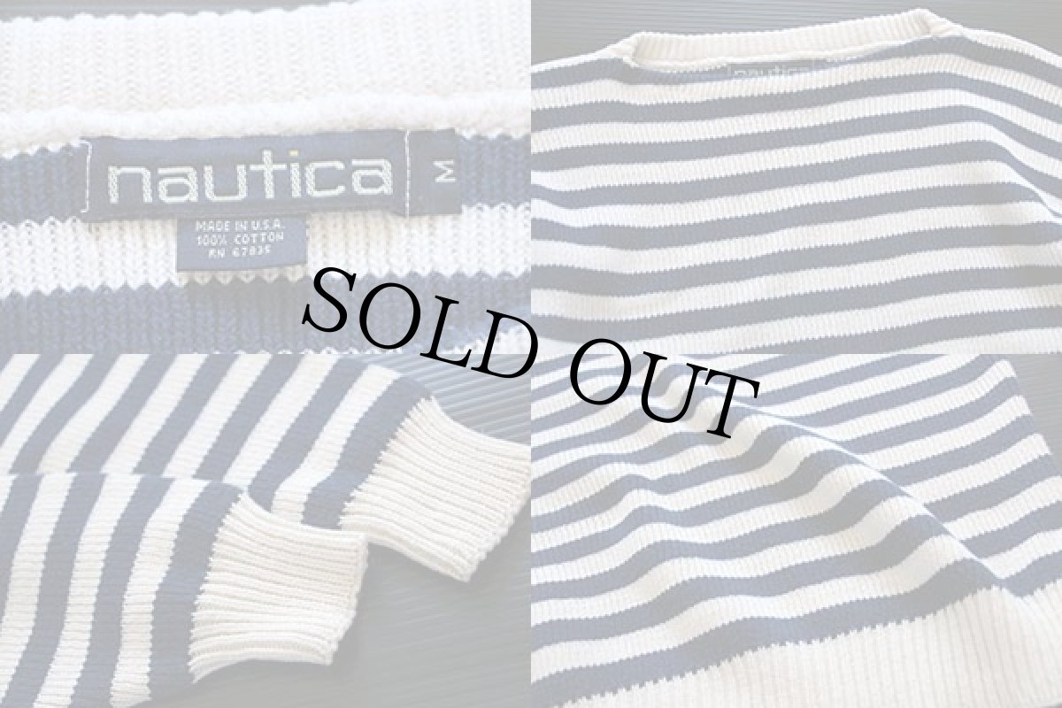 画像4: 90s USA製 nauticaノーティカ ボーダー ボートネック コットンニット セーター M (4)