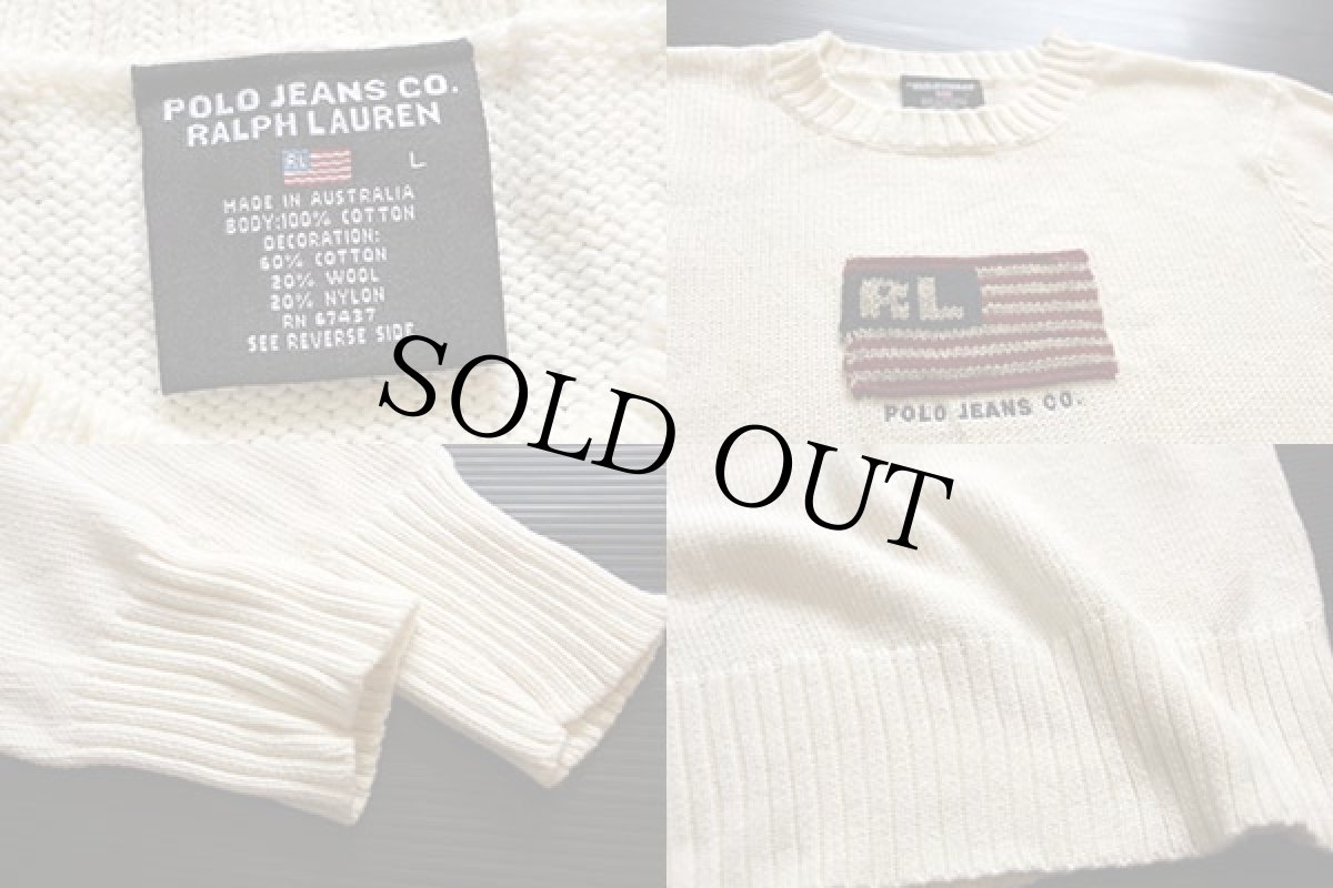 画像4: 00s オーストラリア製 POLO JEANSポロ ジーンズ ラルフローレン 星条旗 コットンニット セーター ナチュラル L (4)