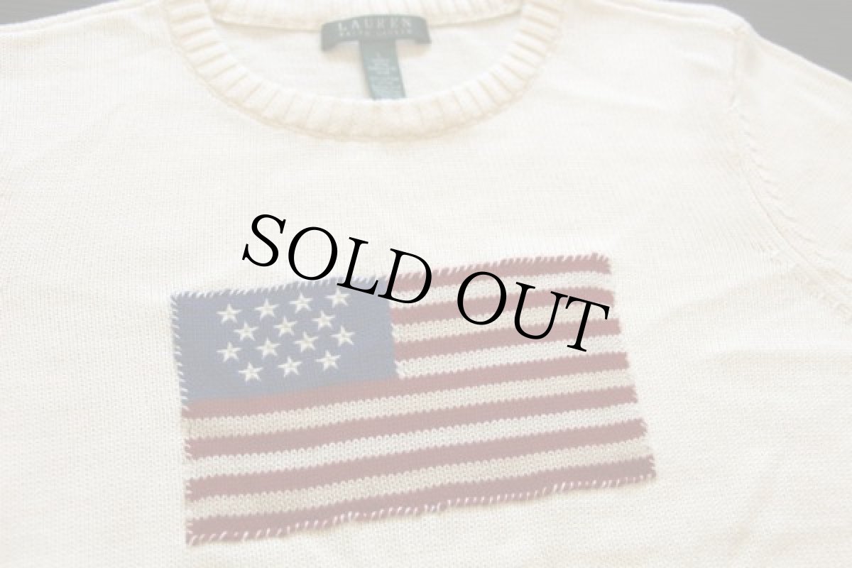 画像3: LAUREN ラルフローレン 星条旗 コットンニット セーター ナチュラル L (3)