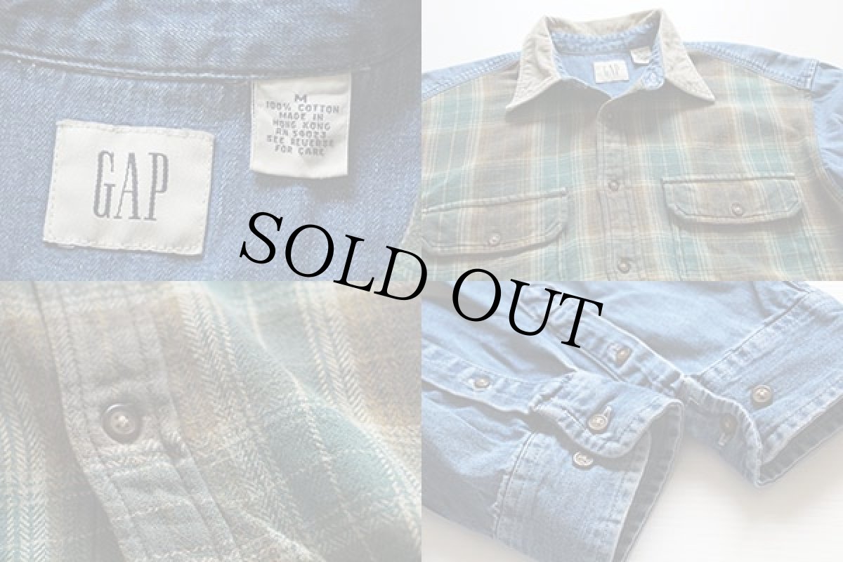 画像3: 90s GAPギャップ 切り替え フランネル×デニムシャツ M (3)