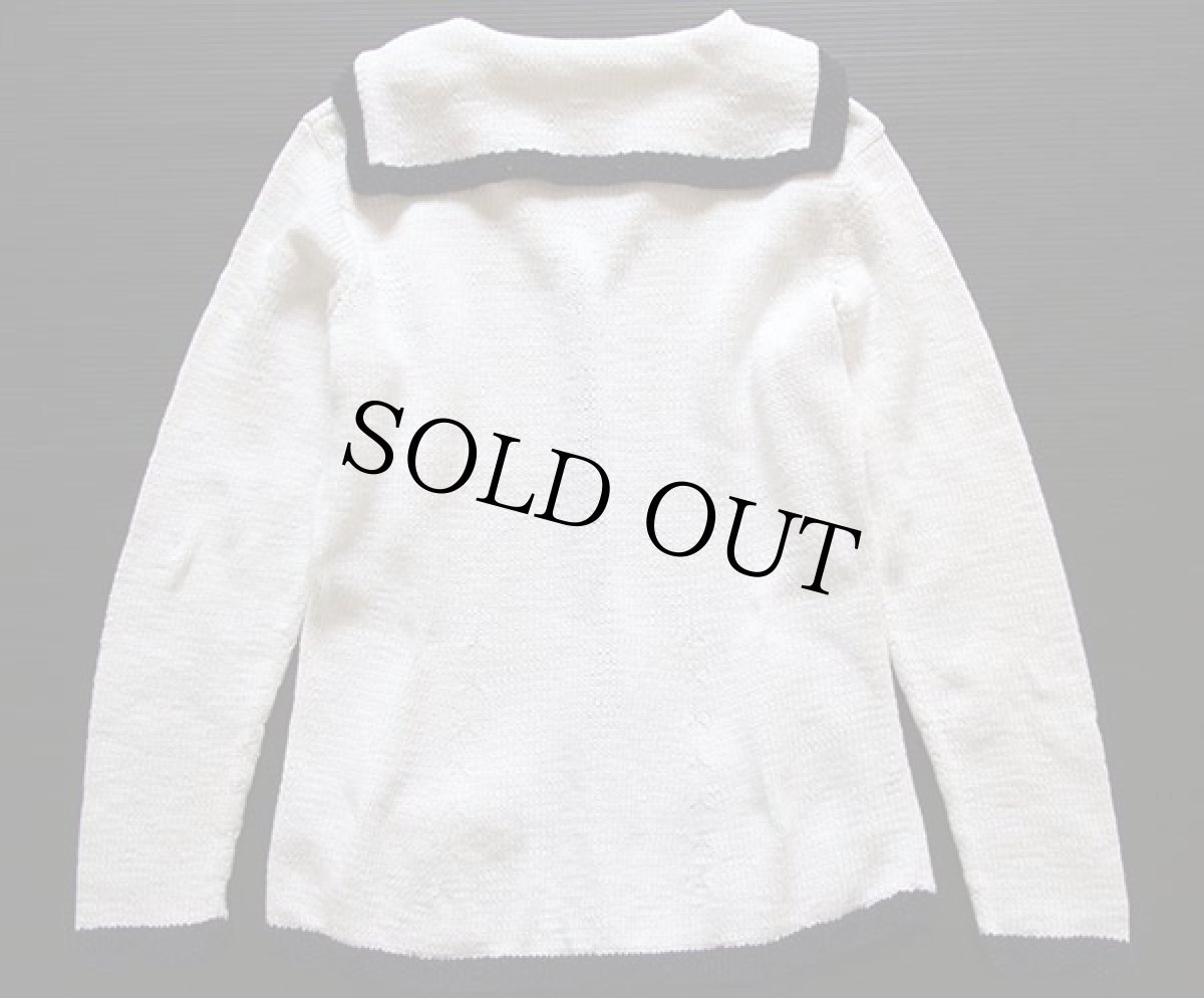 画像2: 00s LAUREN ラルフローレン セーラーカラー コットンニット カーディガン 白×紺 S (2)