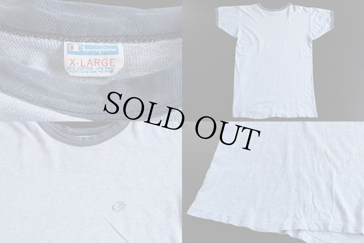 画像3: 70s USA製 Championチャンピオン ワンポイント 染み込みプリント 88/12 リンガーTシャツ 杢ブルー XL (3)