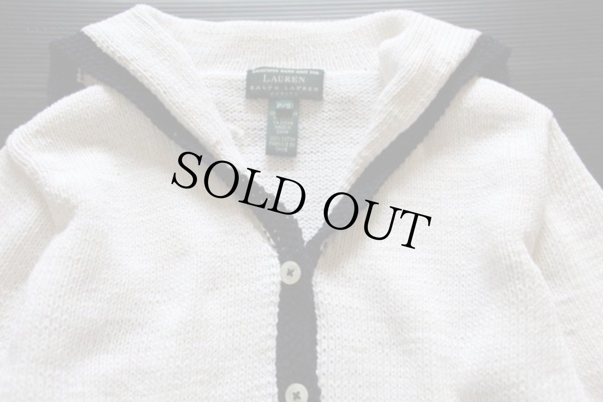 画像3: 00s LAUREN ラルフローレン セーラーカラー コットンニット カーディガン 白×紺 S (3)