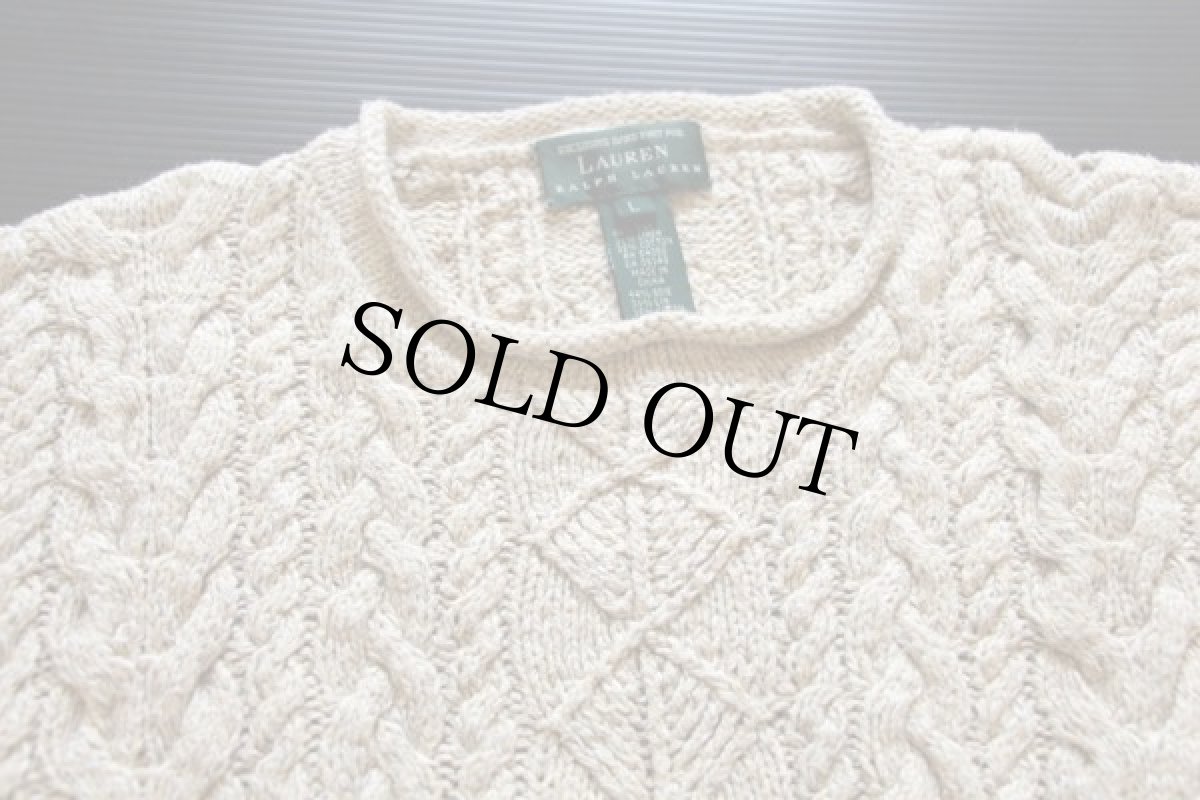 画像3: 00s LAUREN ラルフローレン ケーブル編み シルク×リネン×コットン ハンドニット セーター L (3)