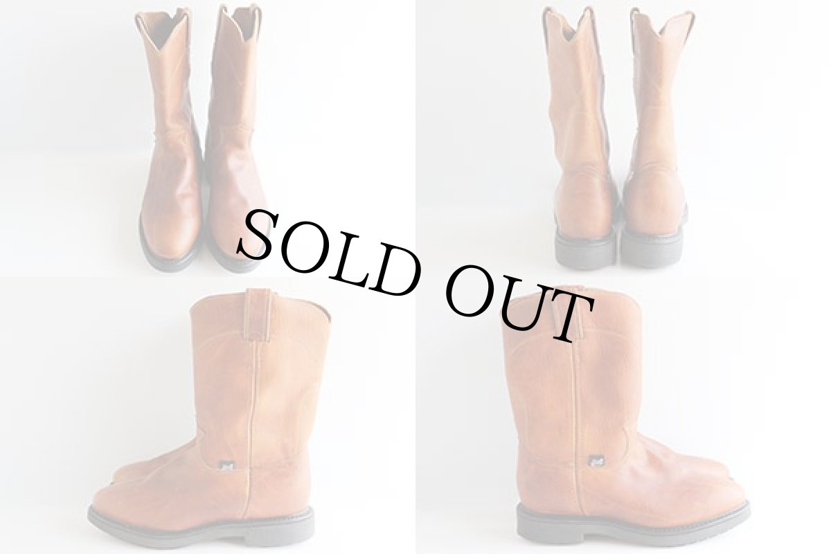 画像2: デッドストック★USA製 Justinジャスティン ペコスブーツ 茶 8.5D (2)