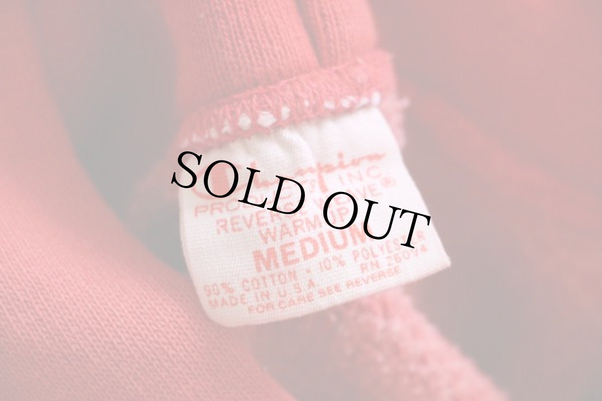 画像4: 70s USA製 Championチャンピオン 単色タグ ウイングフット 四段中抜き リバースウィーブ スウェットパーカー 赤 M (4)