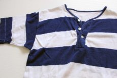 画像1: 80s 太ボーダー ヘンリーネック Tシャツ 白×紺 (1)