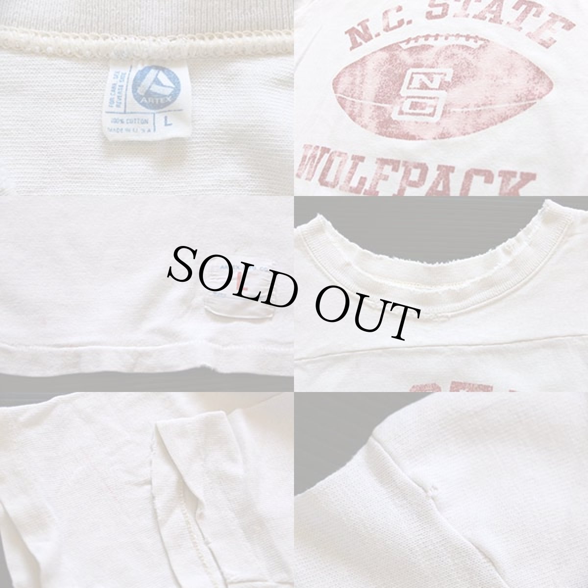 画像3: 70s USA製 ARTEX N.C.STATE フットボールTシャツ 白 L (3)