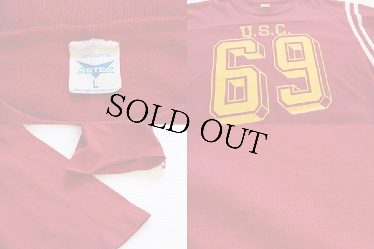 画像3: 70s ARTEX 69 ナンバリング フットボールTシャツ 赤 L (3)