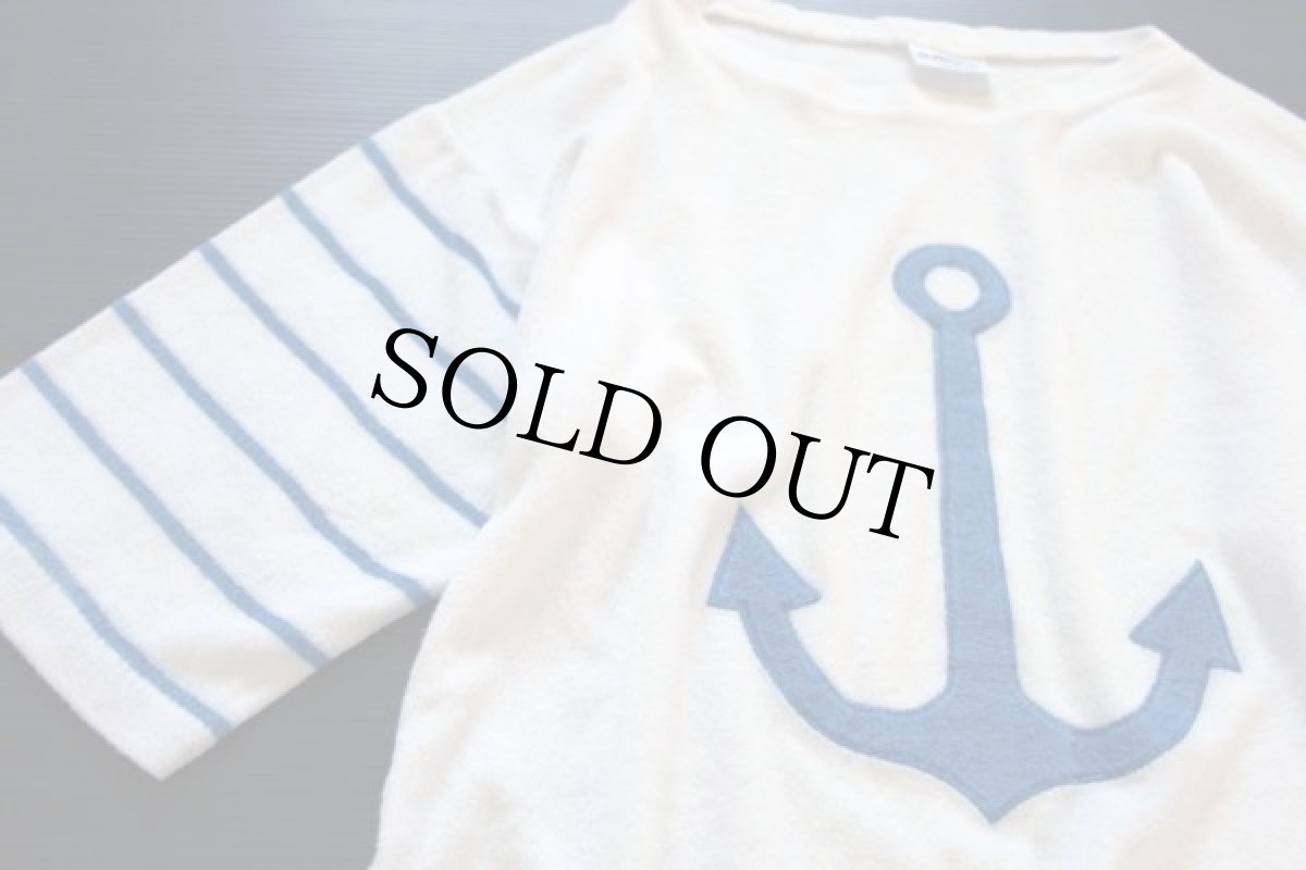 画像2: 80s USA製 アンカーマーク×ボーダー 五分袖 パイル地 Tシャツ (2)