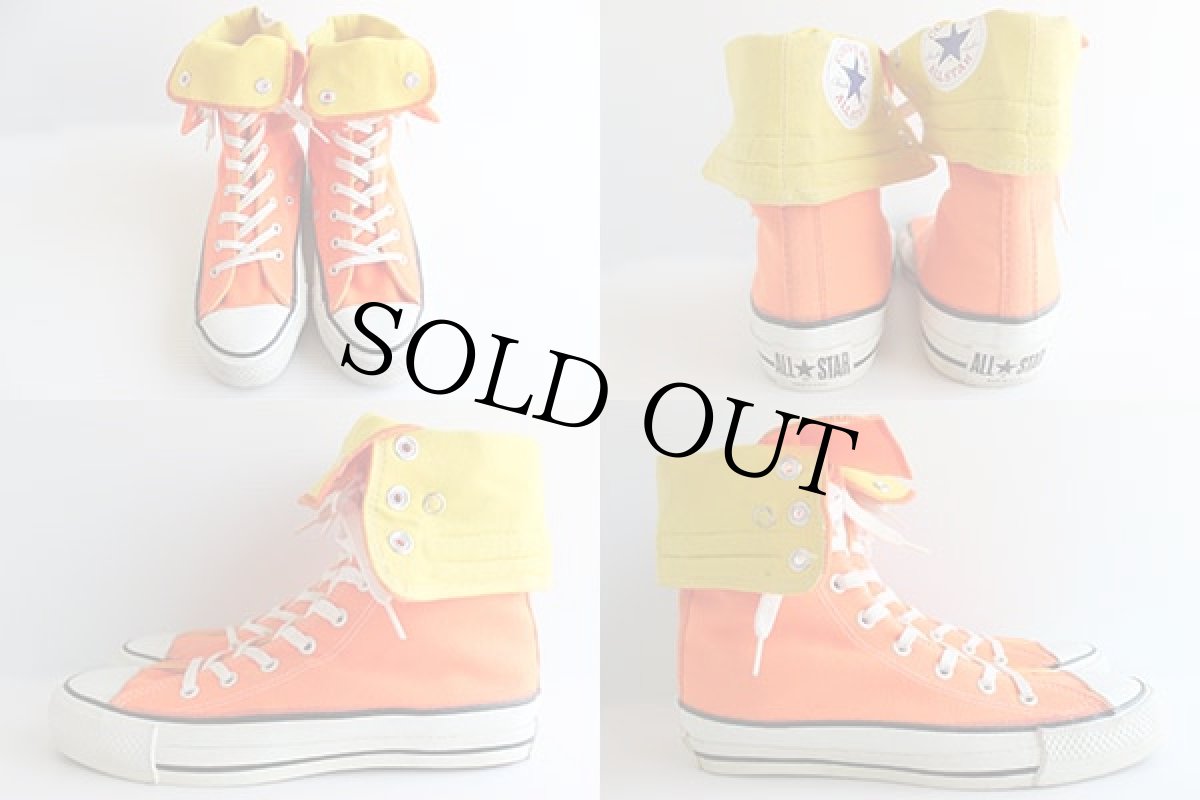 画像2: 80s USA製 CONVERSEコンバース ALL STARオールスター ニーハイ 蛍光オレンジ×黄 6.5 (2)