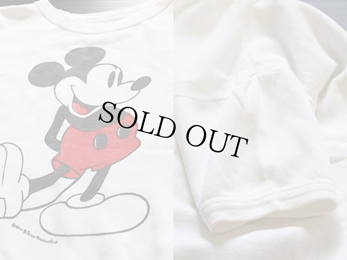 画像3: 70s ミッキー マウス 染み込みプリント 半袖スウェット 白 (3)