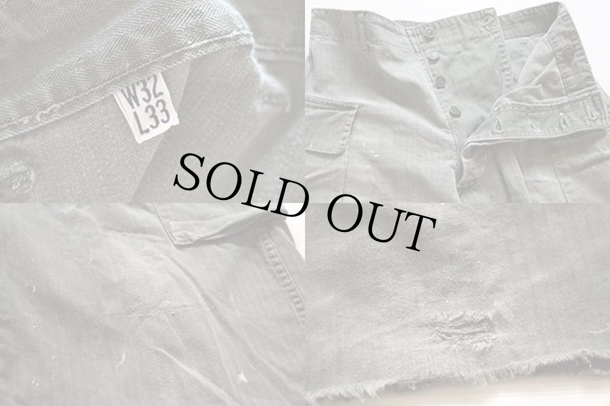 画像3: 40s 米軍 U.S.ARMY M-43 HBT ヘリンボーンツイル カットオフ カーゴ ショートパンツ w32★ショーツ (3)