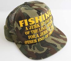 画像1: デッドストック★80s USA製 FISHING プリント 迷彩 メッシュキャップ (1)